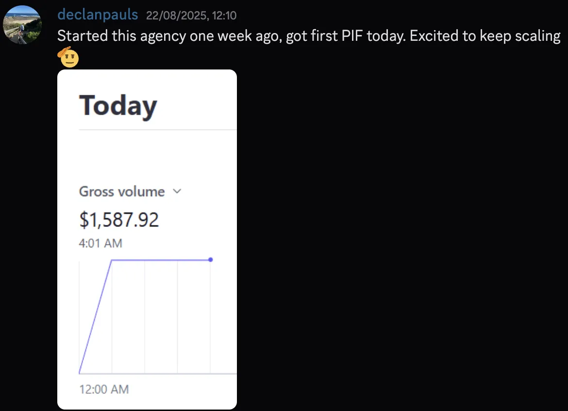 Declan — first PIF, $1,587 day one