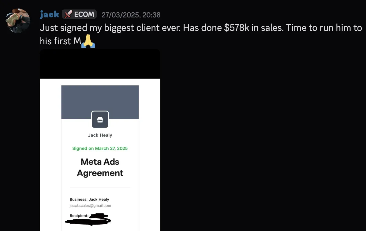 Jack — signed biggest client ever, has done $578k in sales