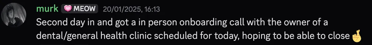 murk — second day in, in-person onboarding call with a dental clinic owner
