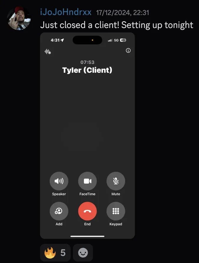 iJoJoHndrxx — just closed a client, setting up tonight
