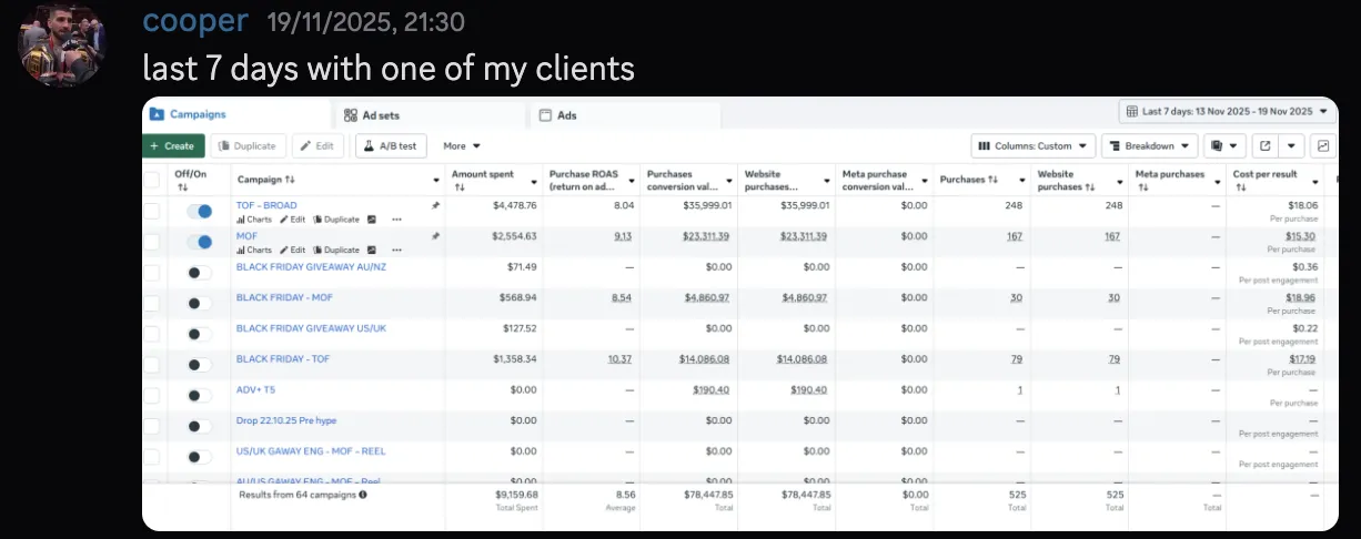 cooper — $78k in last 7 days with client