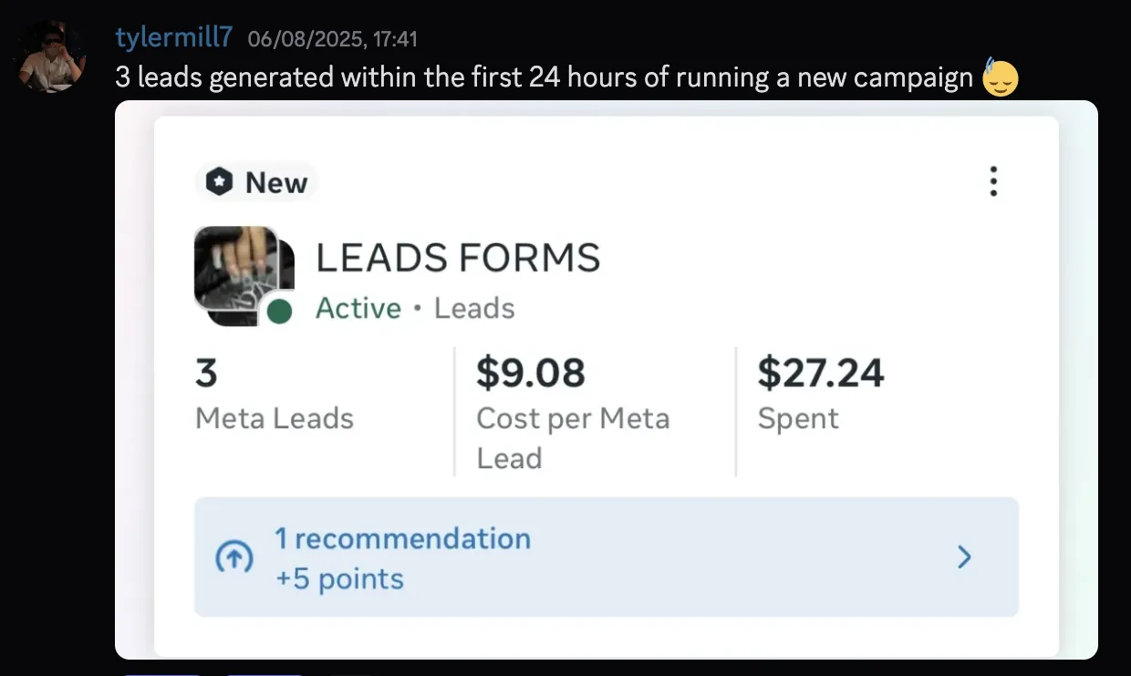 tylermill7 — 3 leads in first 24 hours of new campaign