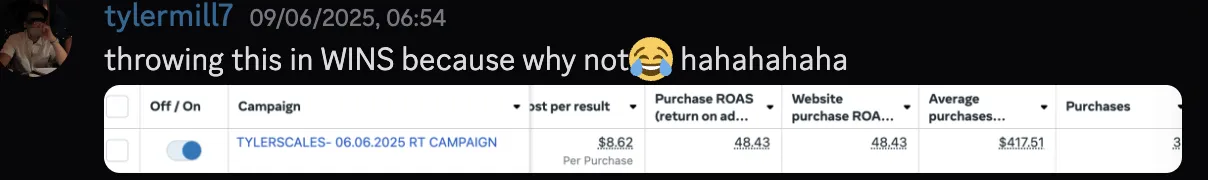 tylermill — 48.43 ROAS, $417 average purchase